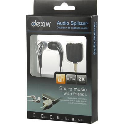 Dexim Audio Splitter ja Nappikuulokkeet, musta